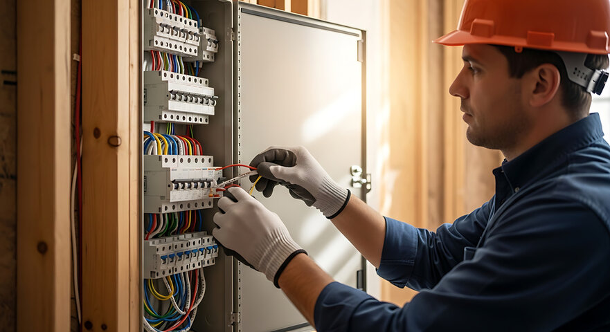Residential Electrical Services expert checking electrical panel for overload protection