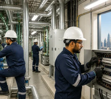 Professional MEP Maintenance Company in Dubai carrying out preventive maintenance on electrical and mechanical building systems 