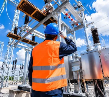 Electrical engineer from Electrical Contractors in UAE inspecting substation equipment and power systems