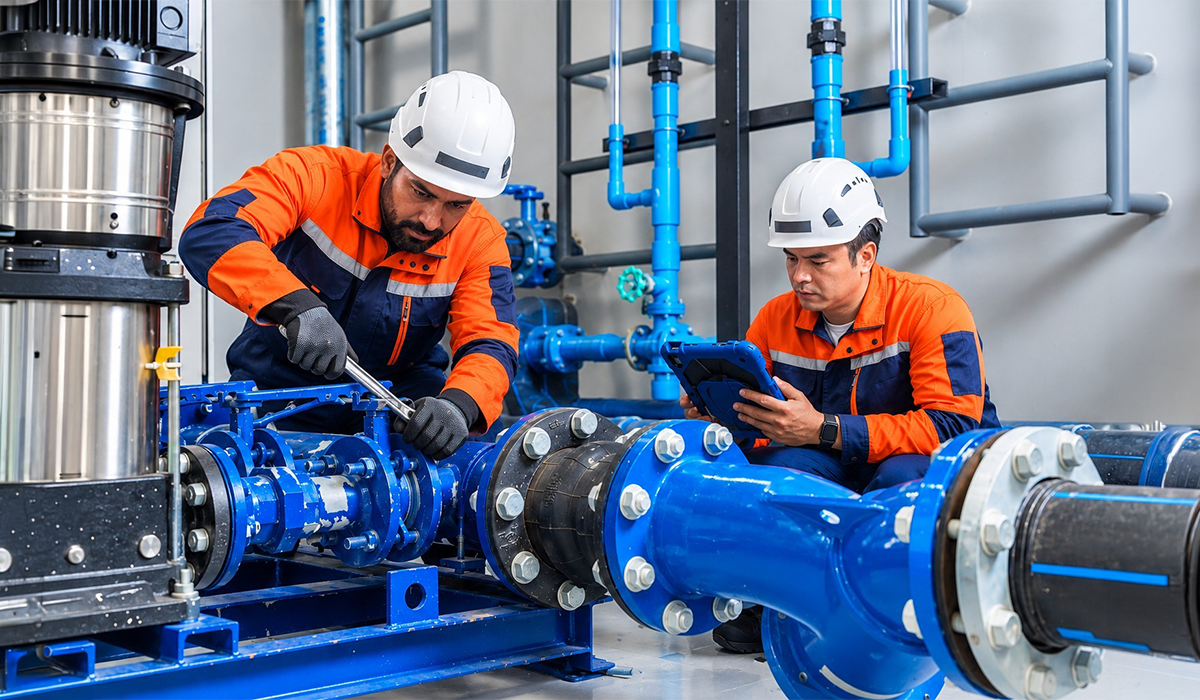 Mechanical Services Dubai technicians inspecting and maintaining building mechanical systems